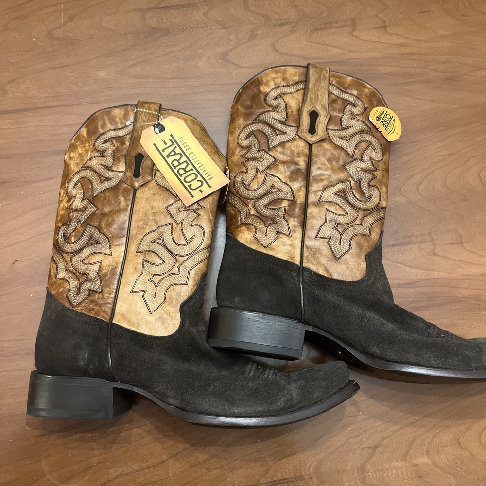 Corral MEN'S EMBROIDERY BROWN SUEDE NARROW TOE Size 11 1/2 Extra Wide A4488